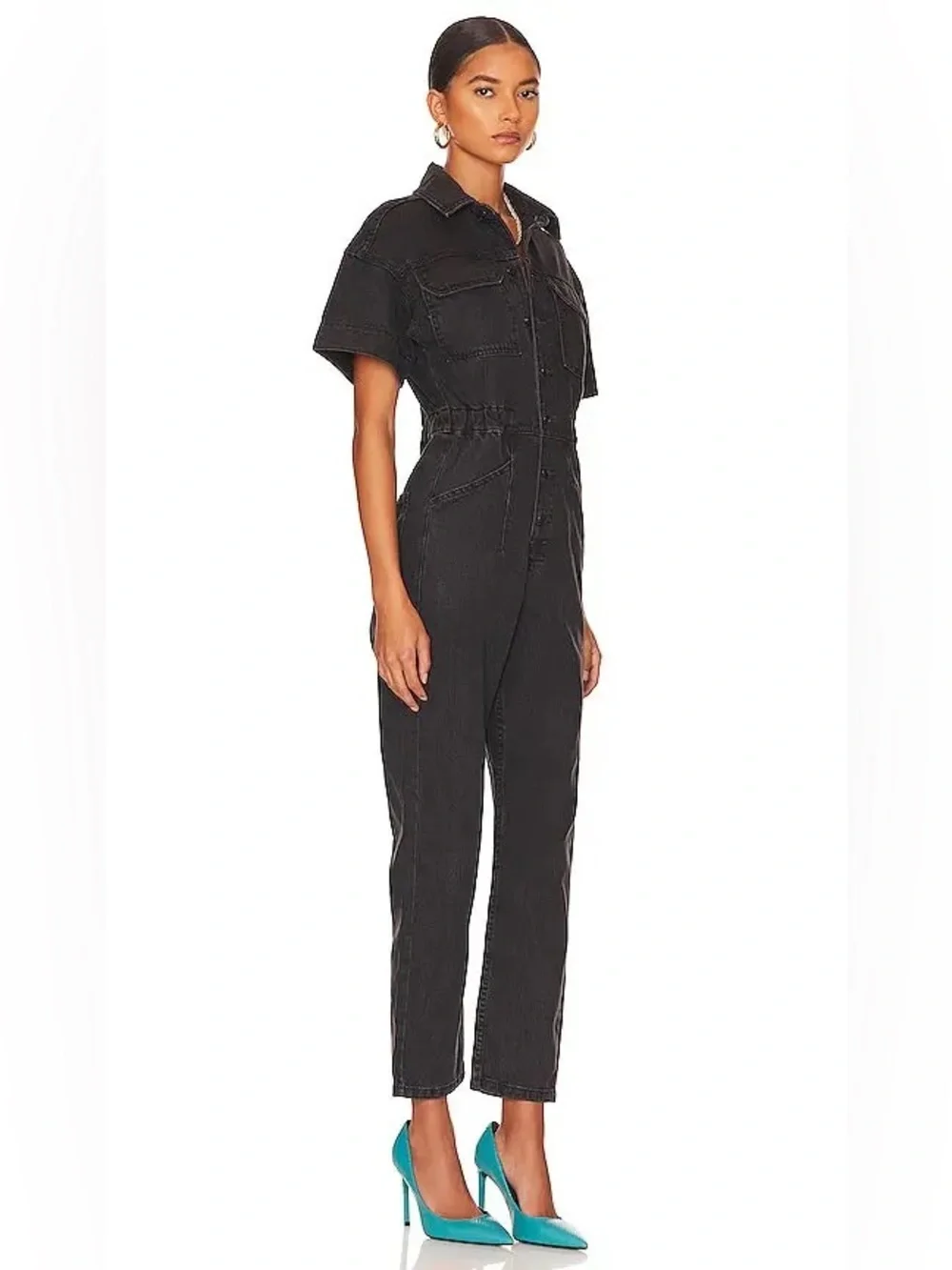 Free People We The Free Marci Jumpsuit Black Wash Denim Size XS